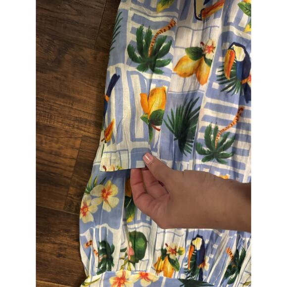 TRUE DESTINATIONS Tropical Toucan Print Tie Strap Midi Sundress Vacation Size XL - Picture 3 of 9